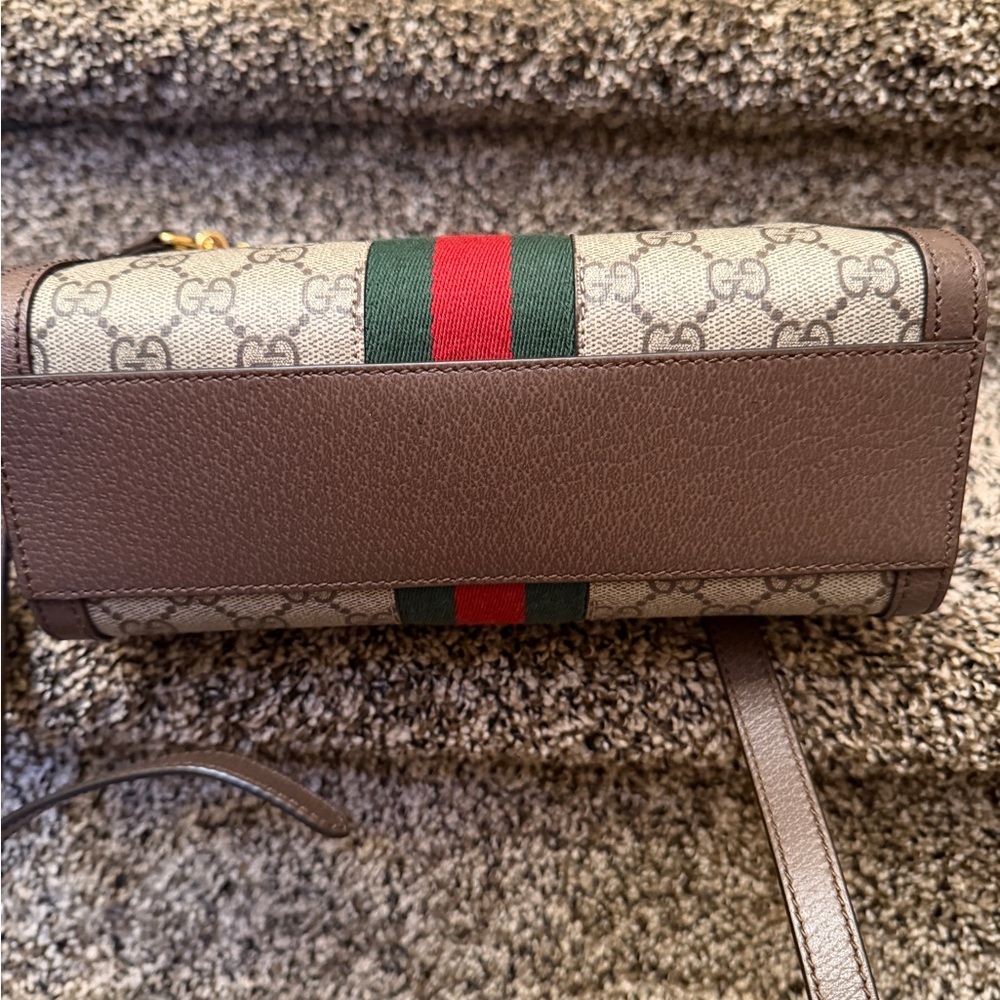 Gucci Brown GG Supreme Canvas Satchel with Green and Red Web Stripe - Picture 4 of 15